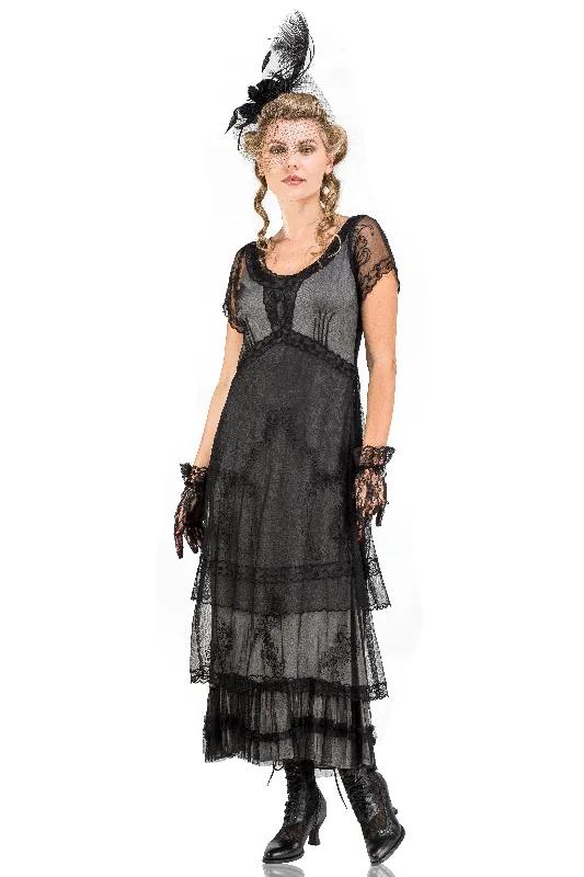 Arrianna Vintage Style Party Dress in Black by Nataya sweetheart Neckline Romantic