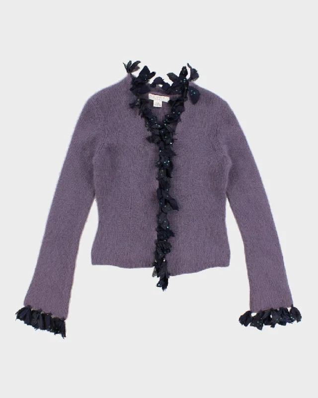 Womens Lavender Angora Lambswool Blend Cardigan - XS Fitted Slim Tailored
