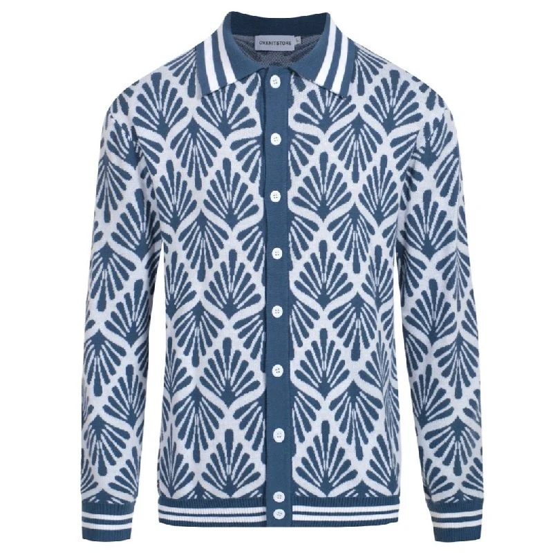 Men's Geometric Knit Cardigan – Vintage-Inspired Long-Sleeve Sweater for Everyday Style Terry Blend Velvet Blend Canvas Blend