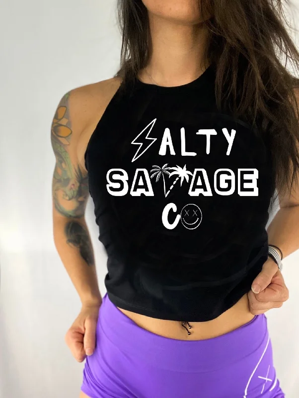 Salty Savage Ladies "90's Logo" Flowy Crop Tank slim fit tank