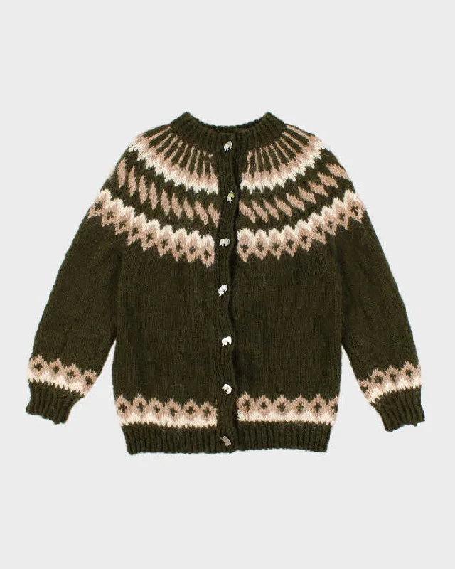 Vintage Handmade Fair Isle Cardigan - M Elasticated Padded Insulated