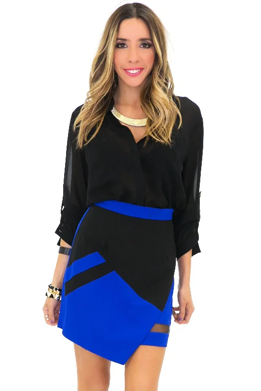 BLAIR COLORBLOCK ASYMMETRICAL SKIRT velvet skirt plush