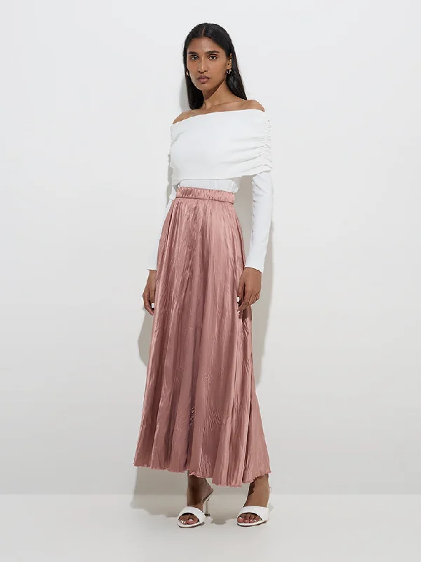 Wardrobe Dusty Pink Self-Textured High-Rise Skirt velvet skirt sumptuous