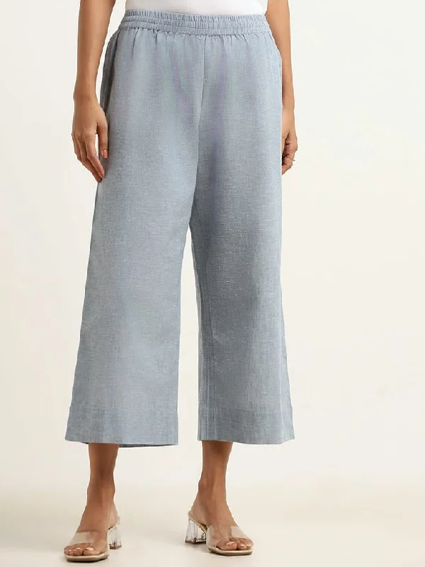 Zuba Blue Cotton Culotte Pants Comfortable Denim Pants
