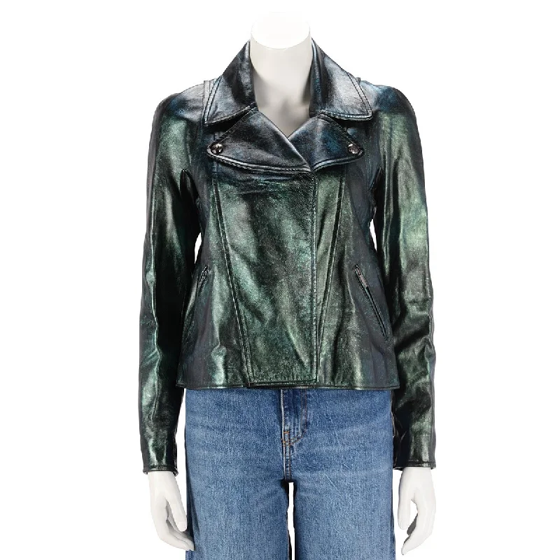 Chanel Green Iridescent Lambskin Biker Jacket FR 34 Elasticated Jacket Padded Jacket Insulated Jacket Chanel Green Iridescent Lambskin Biker Jacket FR 34 Elasticated Jacket Padded Jacket Insulated Jacket