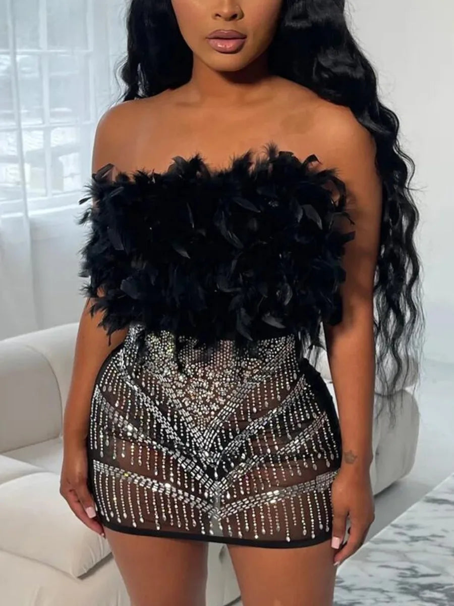 Plus Size party dress Off The Shoulder See Through Rhinestone Decor Dress Tunics Versatile functional Plus Size party dress Off The Shoulder See Through Rhinestone Decor Dress Tunics Versatile functional