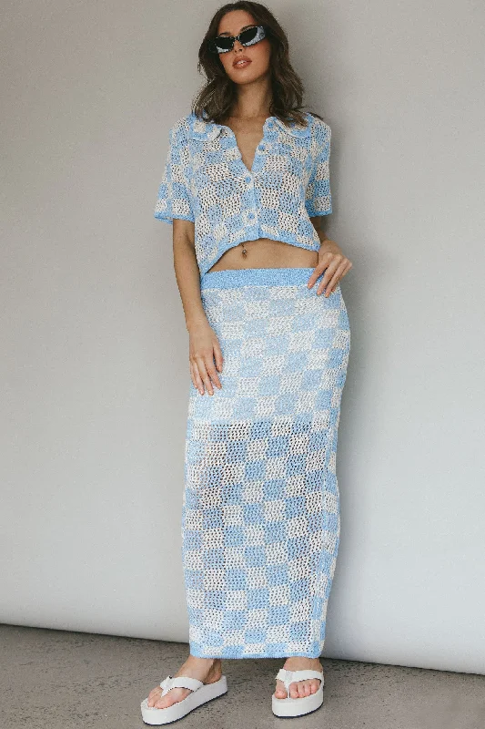 Byron Bay Crochet Maxi Skirt Blue wool skirt warm