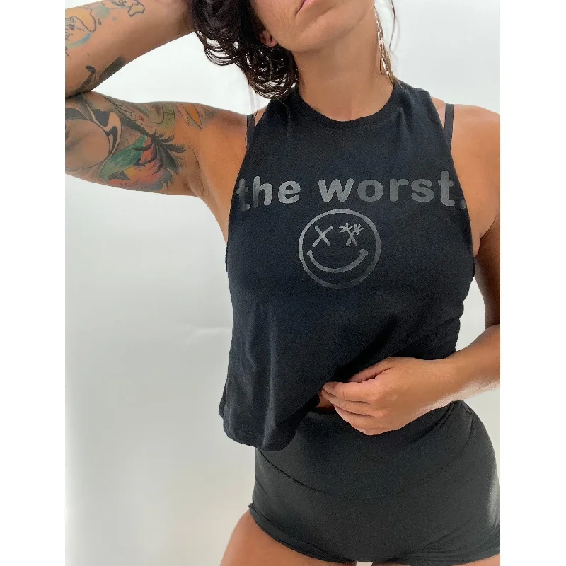 Ladies "the worst." Flowy Crop Tank off shoulder tank
