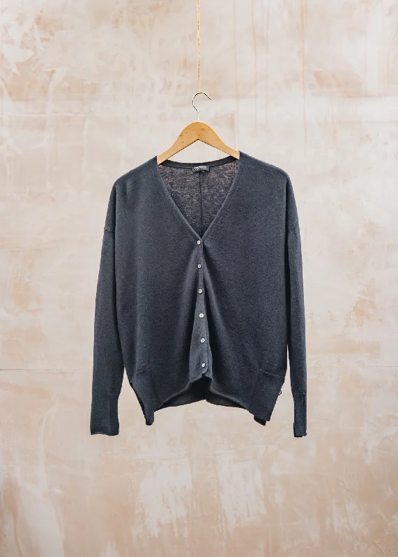 Wide Body Cardigan in Navy Front Pockets Side Pockets Patch Pockets