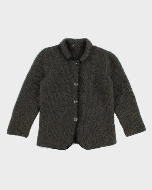 Vintage Handknit Winter Cardigan - L Solid Print Embellished