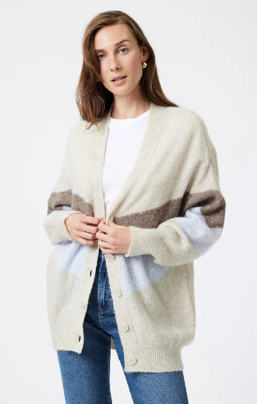OVERSIZED CARDIGAN IN TAUPE GREY STRIPE Machine Wash Dry Clean Hand Wash