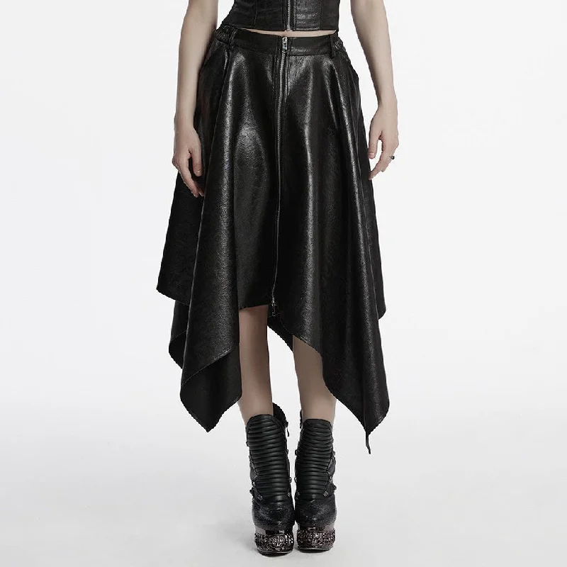 Women's Punk Irregular Faux Leather Skirt breathable skirt fabric