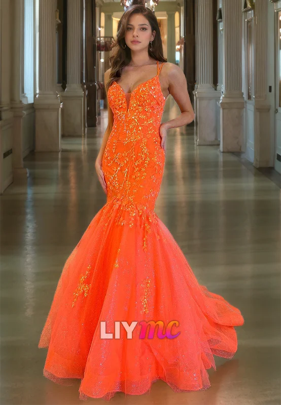 LP1183 - Plunging V Neck Sequins Appliques Mermiad Prom Party Dress empire Waist empire LP1183 - Plunging V Neck Sequins Appliques Mermiad Prom Party Dress empire Waist empire