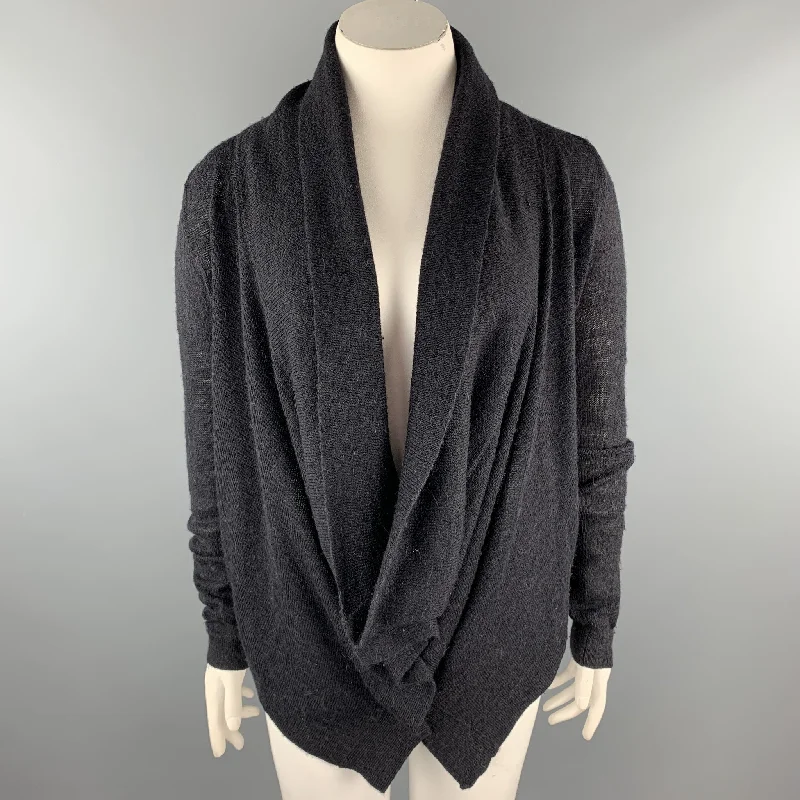 ANN DEMEULEMEESTER Size 8 Black Alpaca / Wool Buttoned Cardigan Sequined Glittery Shiny