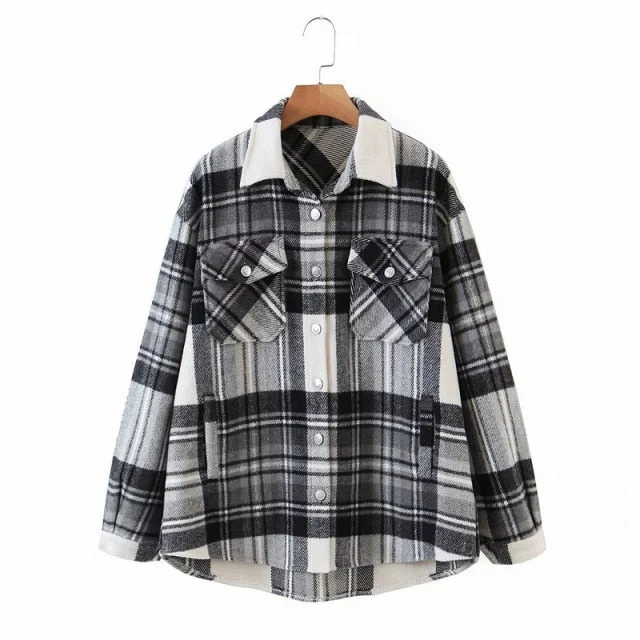 Wixra Womens Plaid Shirt Jacket Coat Ladies Pockets Thick Turn Down Collar Plus Size Female Outerwear Cotton Fabric Linen Fabric Terry Fabric Wixra Womens Plaid Shirt Jacket Coat Ladies Pockets Thick Turn Down Collar Plus Size Female Outerwear Cotton Fabric Linen Fabric Terry Fabric