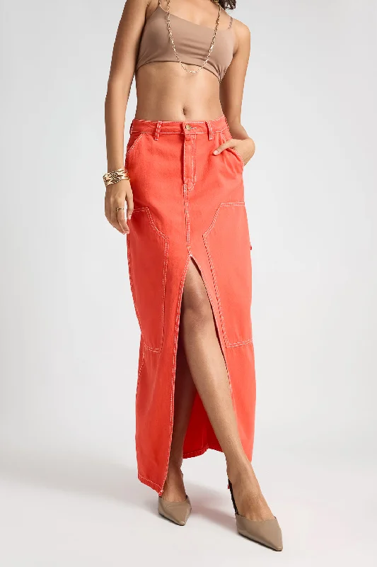 Denim Ef. High Waisted Front Slit Finesse Skirt linen skirt relaxed