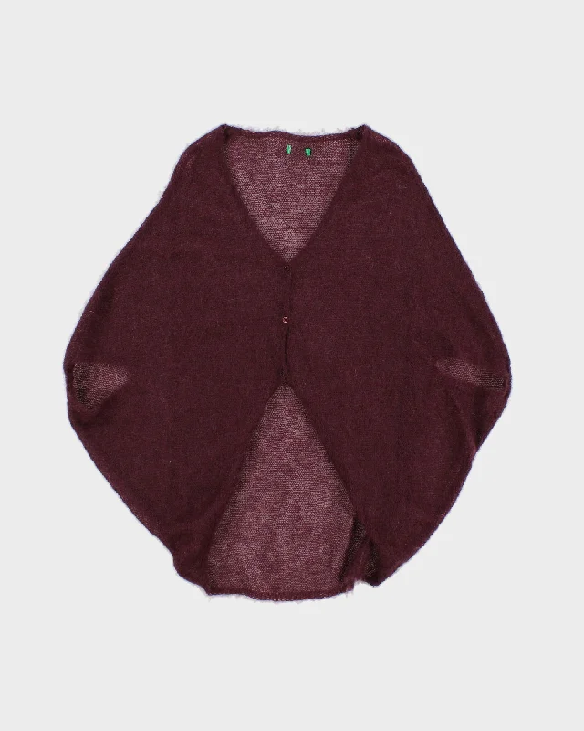 Womens Purple Transparent Cape Crochet Cardigan - M Crew Neck V-Neck Turtle Neck