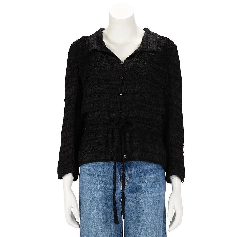Chanel Black Lightweight Boucle Drawstring Waist Jacket FR 42 Jersey Jacket Tulle Jacket Batik Jacket Chanel Black Lightweight Boucle Drawstring Waist Jacket FR 42 Jersey Jacket Tulle Jacket Batik Jacket
