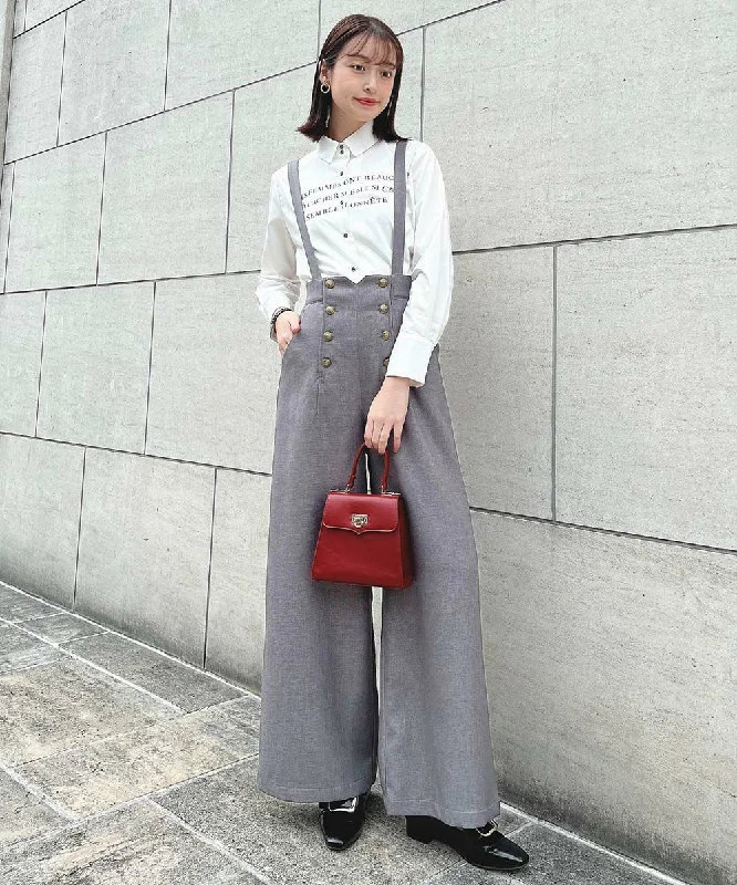 [Size wise] Gold Buttoned Pants with Suspenders / an another angelus [52BH04q004]. Chic Black Leggings