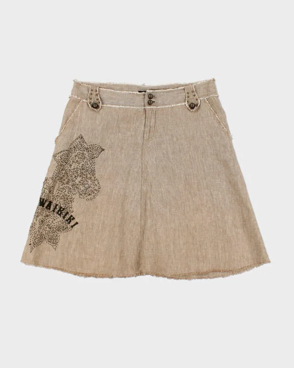 Y2k 00s David Bitton Linen Embroidered Skirt - M silk skirt lustrous