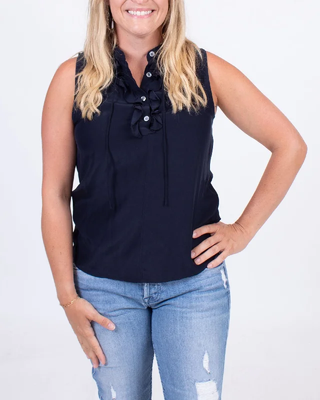 Navy Silk Ruffle Tank flowy tank top