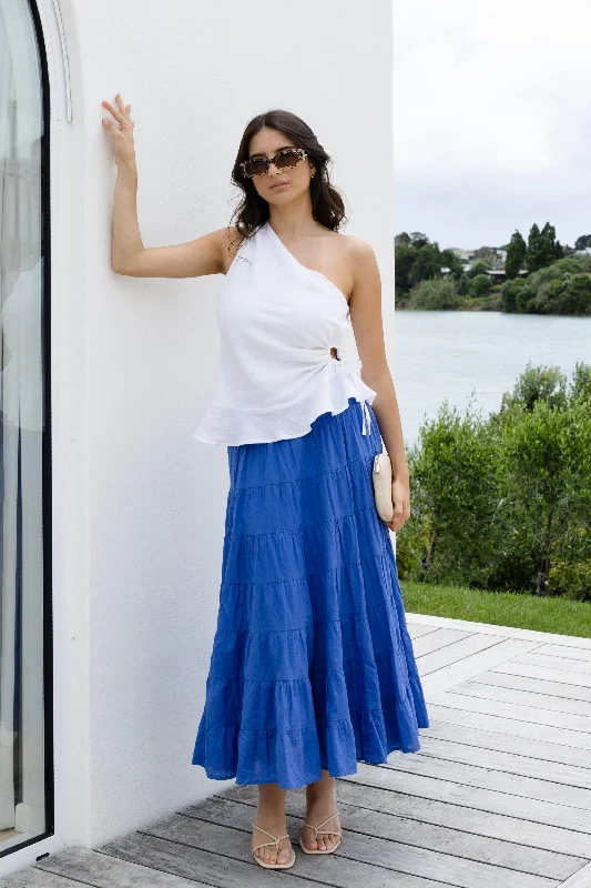 Lyrical Electric Blue Cotton Voile Multi Tiered Maxi Skirt satin skirt smooth