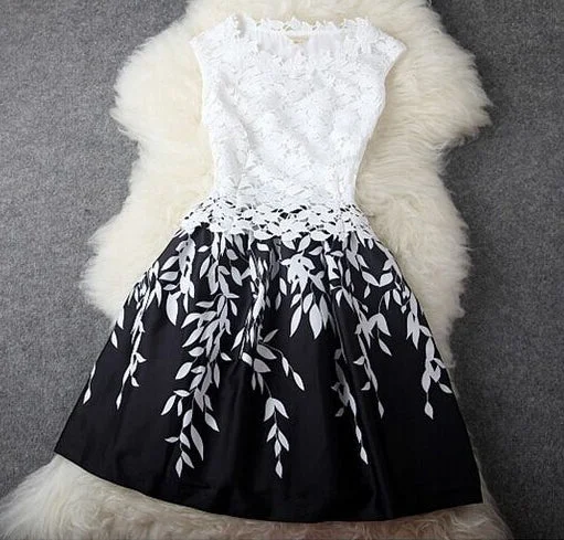 A-line round neck lace short prom dress,party dress  7596 Tunics Review highly