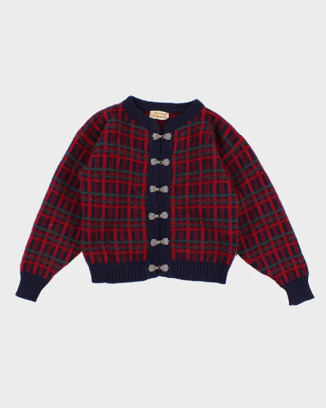 Vintage 70s Edward Chapman Wool Cardigan - S Striped Floral Plaid