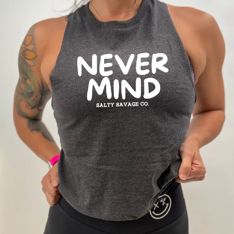 Ladies "NEVERMIND" Flowy Crop Tank lavender tank top