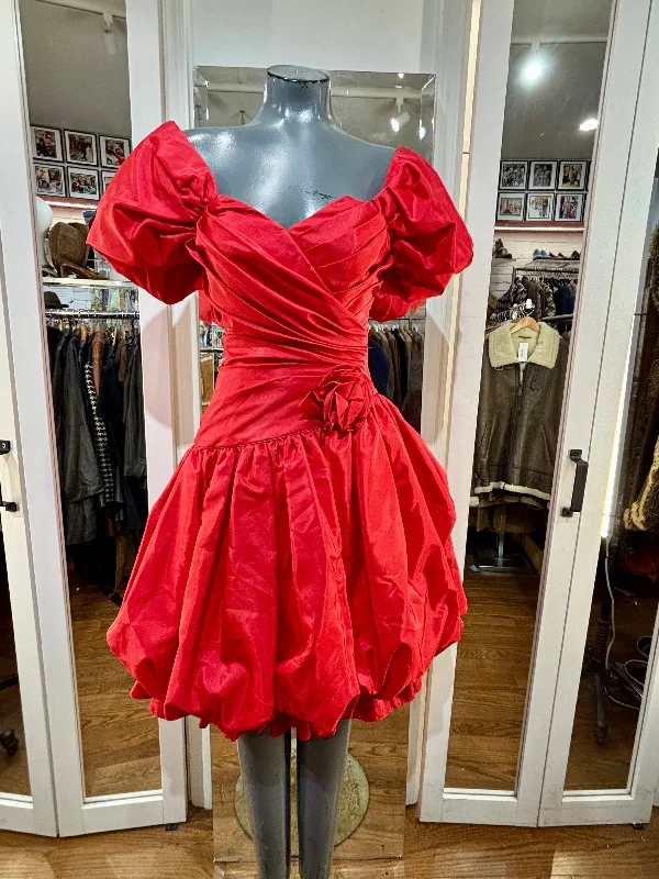 80’s Red Party Dress Tunics Practical easy-care