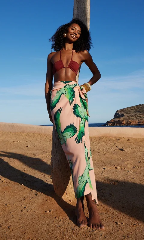 Rio Skirt in Parrots on Peach slim fit skirt