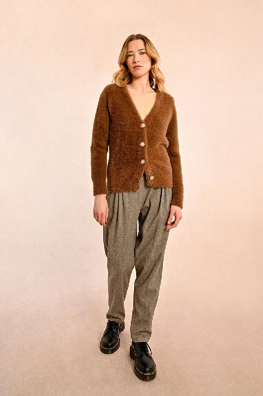 MBN Faux Fur Cardigan Satin Blend Silk Blend Wool Blend