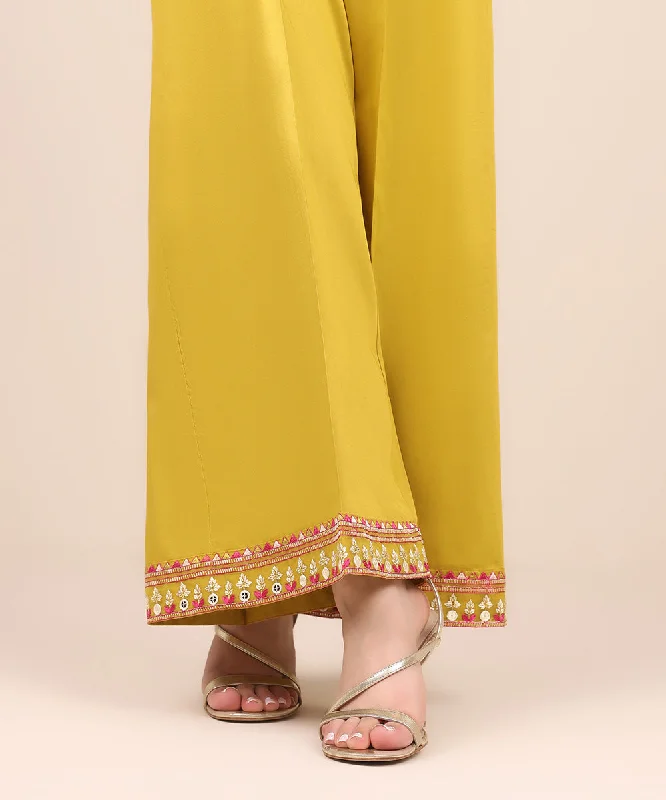Embroidered Cotton Flared Pants Slim-Fit Leggings