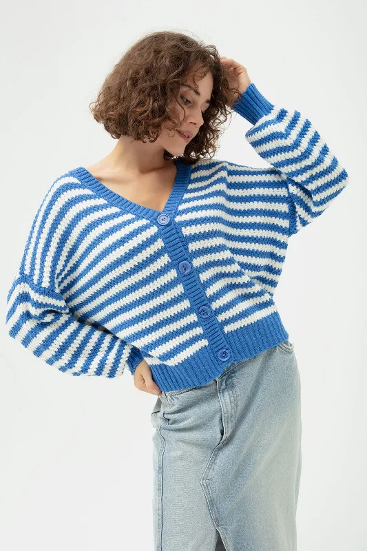 Woman Oversize Striped Knitwear Cardigan Fitted Slim Tailored