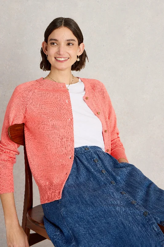 White Stuff Lulu Mid Coral Cardigan Satin Blend Silk Blend Wool Blend