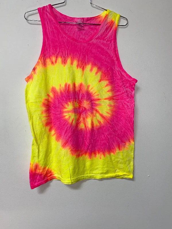 Colortone (M) tie dye pink yellow orange tank fitness tank top