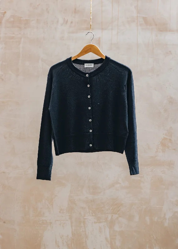 Diana Round Neck Cardigan in Midnight Open Front Closed Front Wrap Front