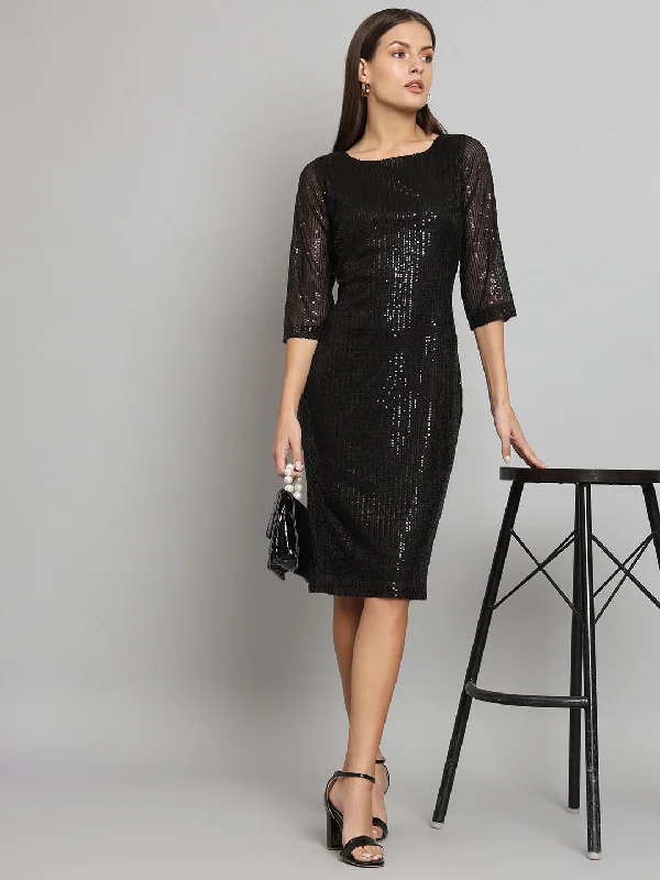 Stretch Sequins Party Dress- Black Tunics Review highly