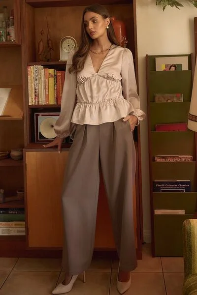 Mittoshop Inverted Pleat Detail Wide Leg Pants Comfortable Wide-Leg Pants