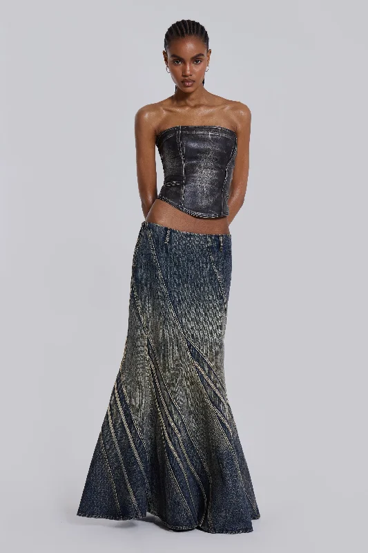 Celadon Denim Maxi Skirt denim skirt trendy