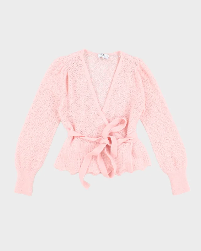 Womens Cotton Candy Pink Soft Knit Front Tie Cardigan - S Boxy Cardigan Fitted Cardigan A-Line