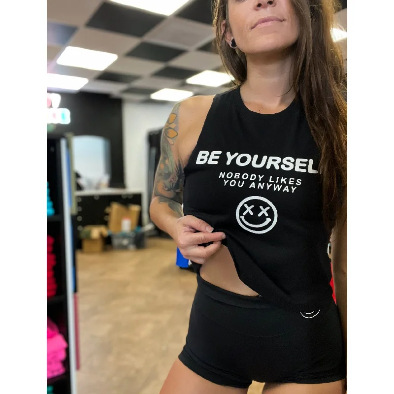 Ladies “BE YOURSELF, NOBODY LIKES YOU ANYWAY" Flowy Crop Tank cozy tank top