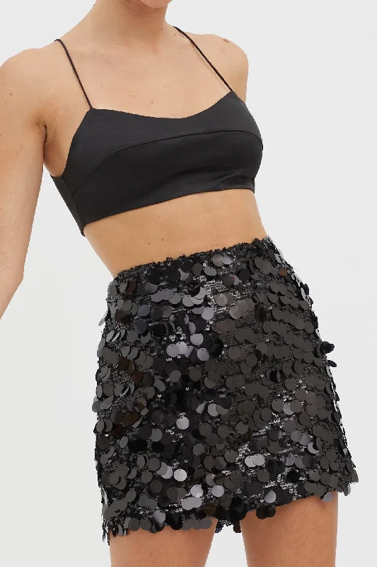 Gin Fizz Sequin Mini Skirt Black denim skirt casual