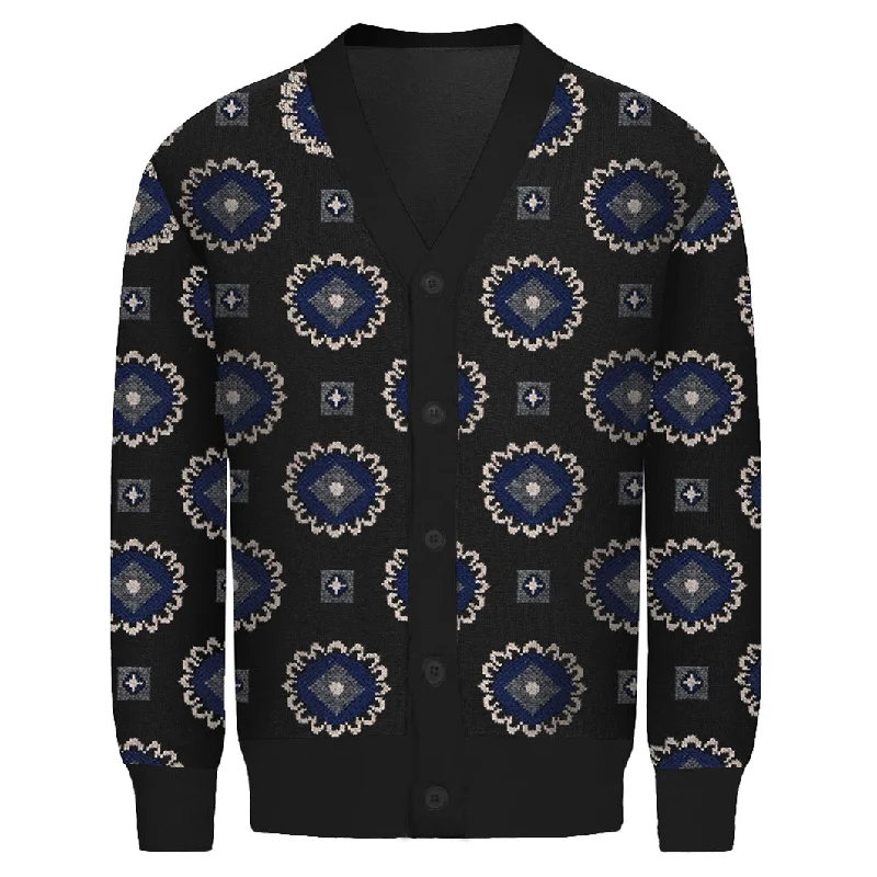 Men's black vintage Paisley cardigan sweater Cable Knit Ribbed Knit Lace Knit