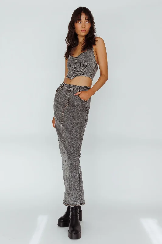Zurich Pocket Maxi Skirt Denim Grey chiffon skirt delicate