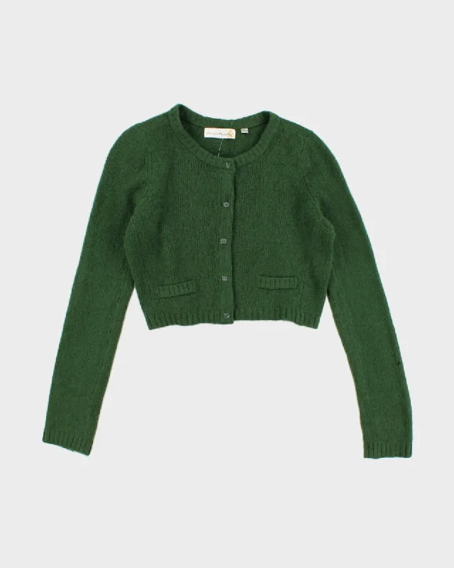 Charlie & Robin Wool Blend Cropped Cardigan - M Herringbone Houndstooth Plaid
