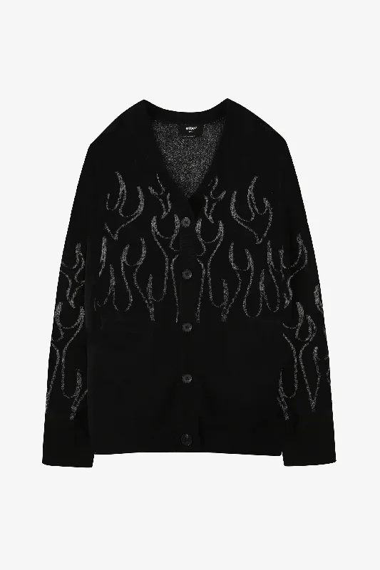 Oversized Flame Cardigan | Black & Off White Soft Cozy Warm