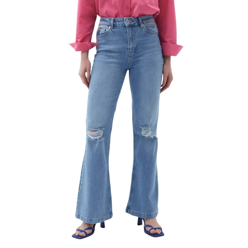 OXXO - Ultra High Rise Knee Cut Flared Denim Pants Comfortable Maternity Pants