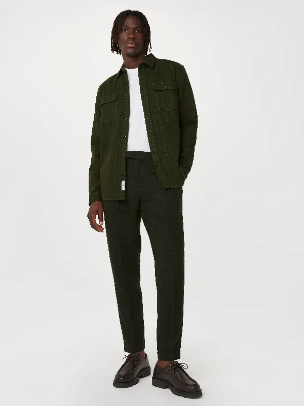 The Colin Tapered Recycled Wool Pant in Dark Green Stylish Paperbag Waist Pants
