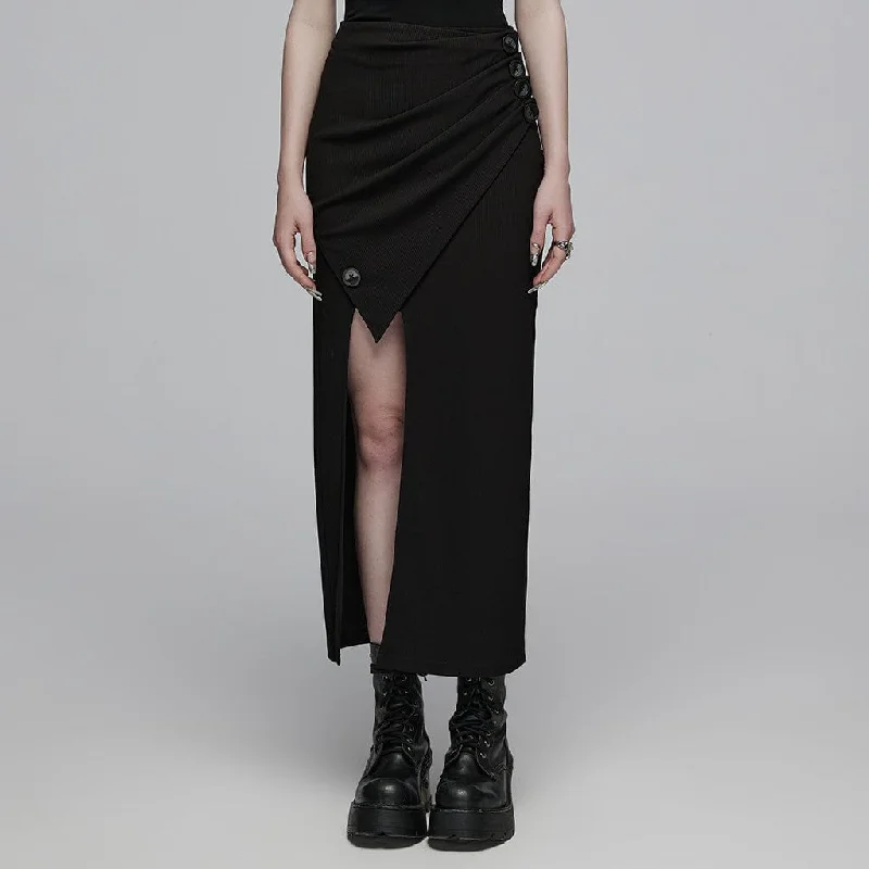 Women's Gothic Ruched Button Split Skirt leather skirt refined